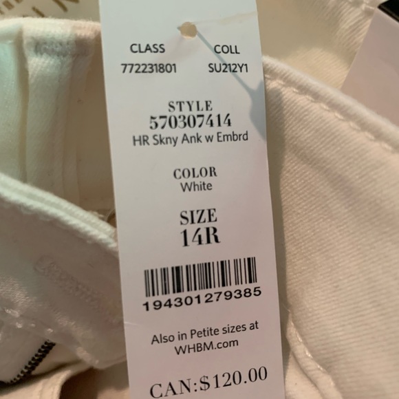 White House Black Market High Rise Skinny Jean with Embroidery, size 14 - Picture 8 of 8